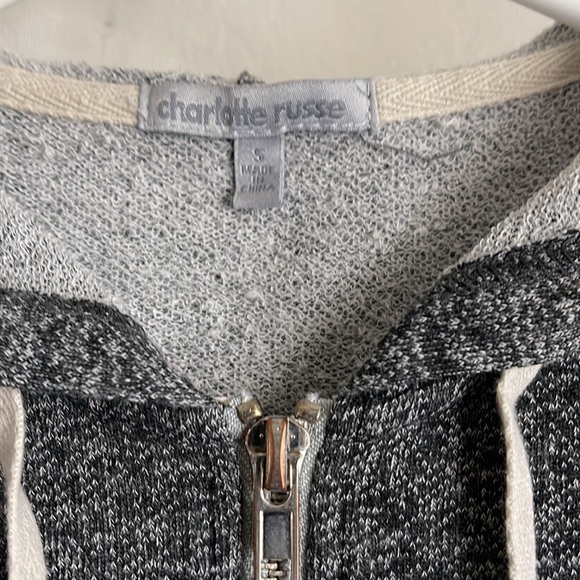 Grey Zip-Up Hooded Sweater with Flowy Bell Bottom - Picture 4 of 4
